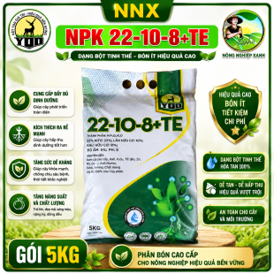 YOO NPK 22-10-8+TE GÓI 5KG | DẠNG BỘT TINH THỂ – BÓN ÍT, HIỆU QUẢ CAO