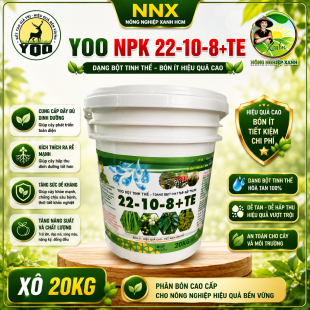 YOO NPK 22-10-8+TE XÔ 20KG | DẠNG BỘT TINH THỂ – BÓN ÍT, HIỆU QUẢ CAO 